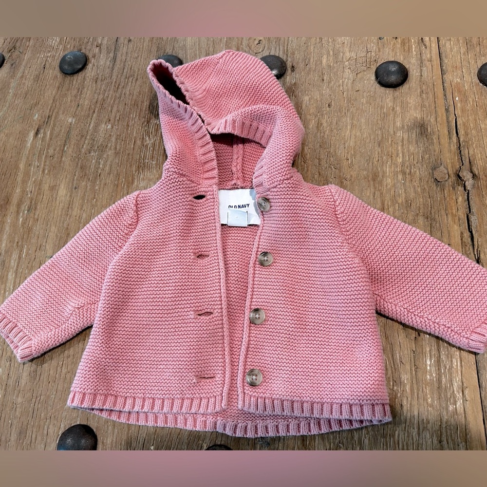 Baby girls pink sweater with hood